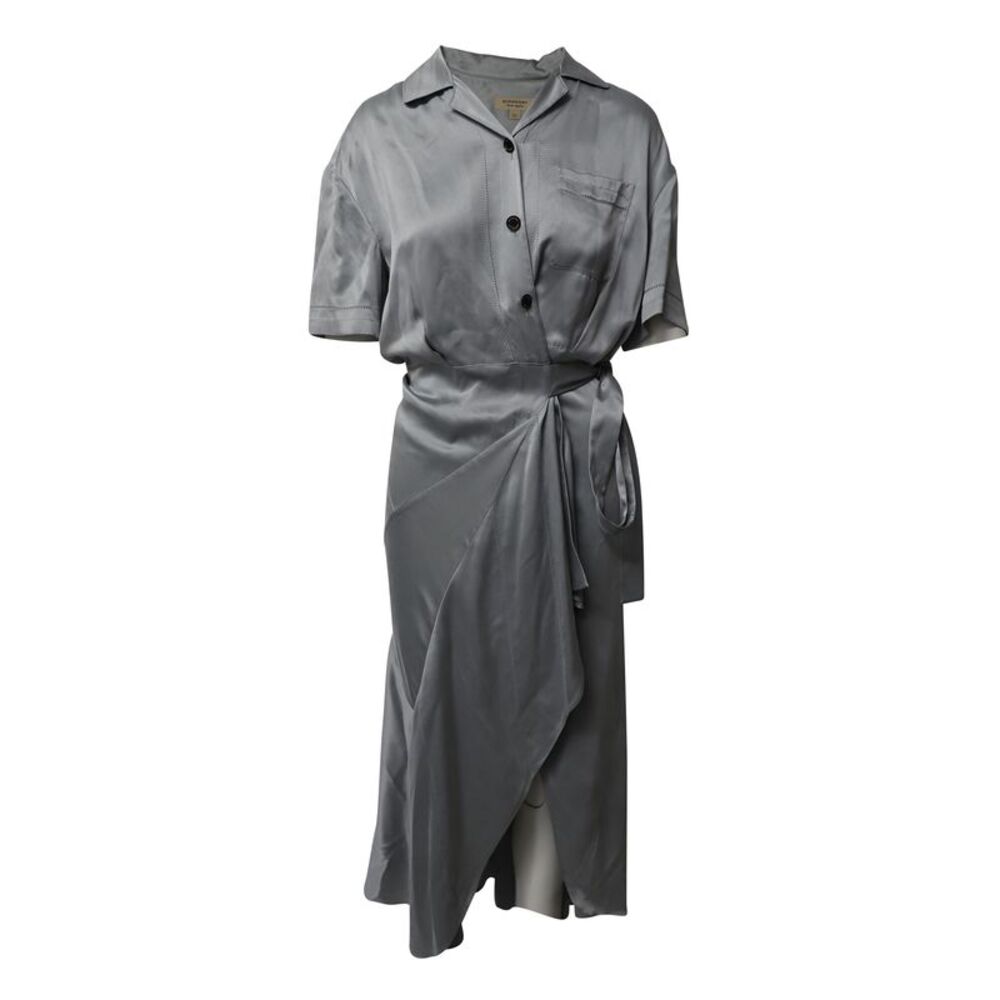 Burberry Midi Wrap Shirt Dress in Pale Blue Silk-Satin
